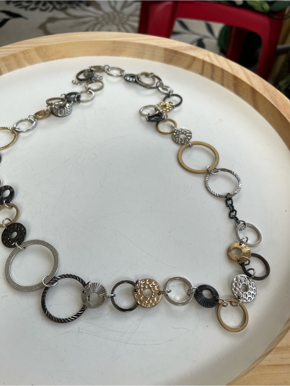 Lia Sophia Mixed Metal Circle Link Necklace - Gold & Silver & Black